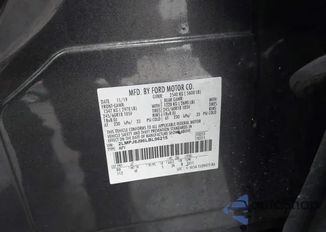 2020 Lincoln Nautilus Standard z USA, uszkodzony, nr VIN 2LMPJ6J96LBL06215